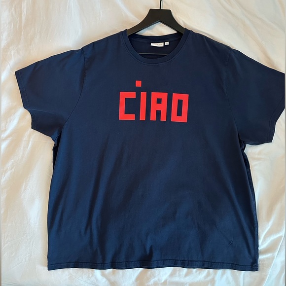 Clare V. Dark Navy Original Tee with Bright Poppy Block CIAO | Size XXL | EUC - Picture 2 of 11